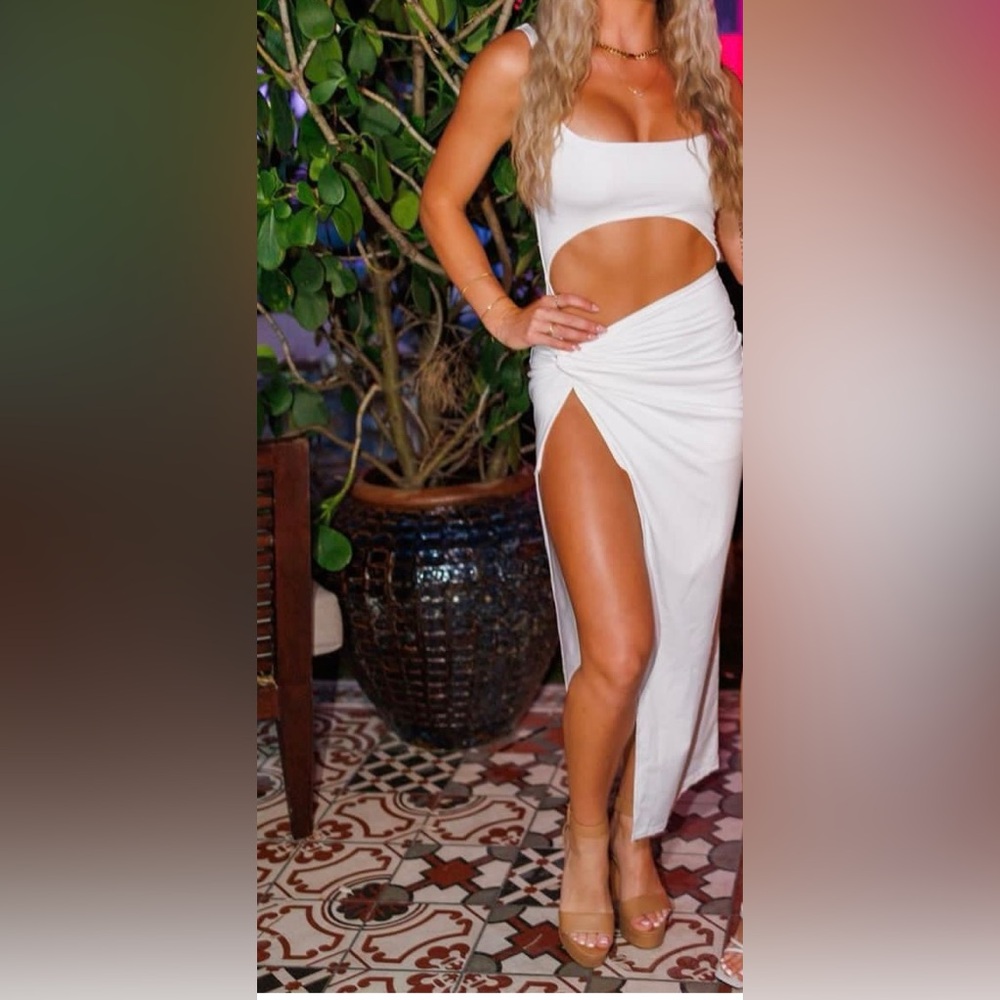 White cutout maxi dress vacation set bridal
